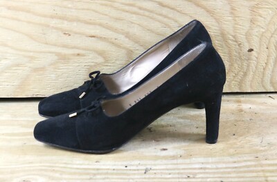 St John Shoes Womens B Black Suede Tassel Bow Heels Pumps Italy Vintage 