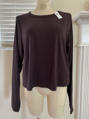 NWT old Navy Womens 3X Plum Wine Brown Long Sleeve Ultra lite Active Top - Picture 1 of 6