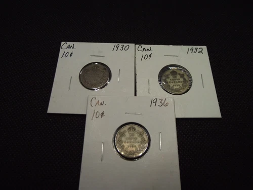 Canada 1930, 32, & 1936 Silver Dimes .80%