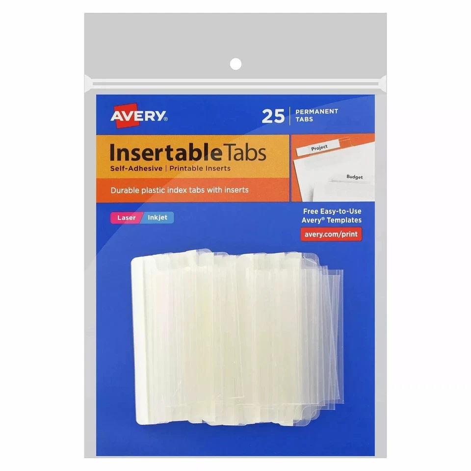 Avery Index Tabs with Printable Inserts, 2 Inch, Clear Tab, Pack of 25(lot of 5) - Image 2 of 4