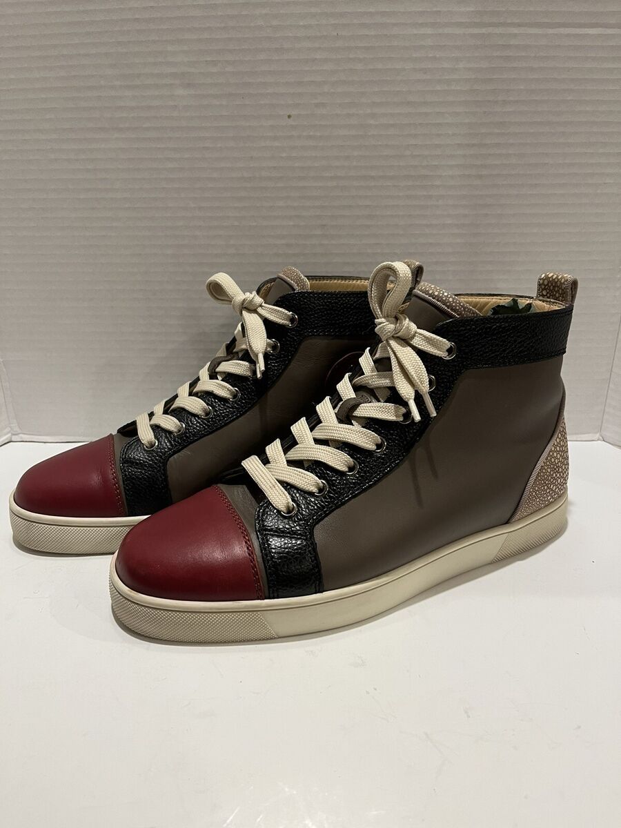 Christian Louboutin Mastic Louis Flat Calf/Graine/GG Size 40.5 High Top  Sneaker