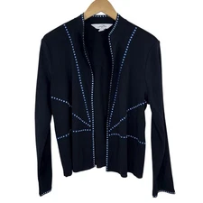 Ming Wang Womens Knit Open Front Cardigan Jacket Size L Embroidered Minimalist