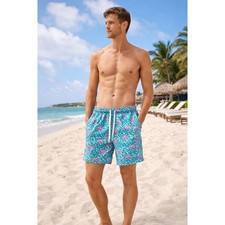 Chubbies Men Swim Trunks Shorts Flamingo Print Elastic Waist Size Small