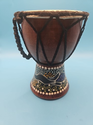 Hand Carved Mini Djembe Drums Solid Wood Hand Painted Lot Of 2 - Bild 2 von 13