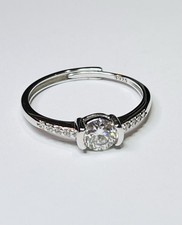 Cute 925 Sterling Silver 1/2 Or .50 Carat Half Bezel Moissanite Promise Ring