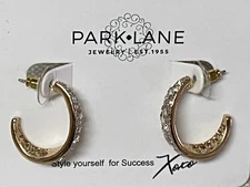 Park Lane Crystal Encrusted Half Hoop Earrings Gold Tone Stud NWT