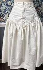 Vintage 80s White Cotton MIDI Skirt Boho Cottage Prairie Hippy USA Side Slits S
