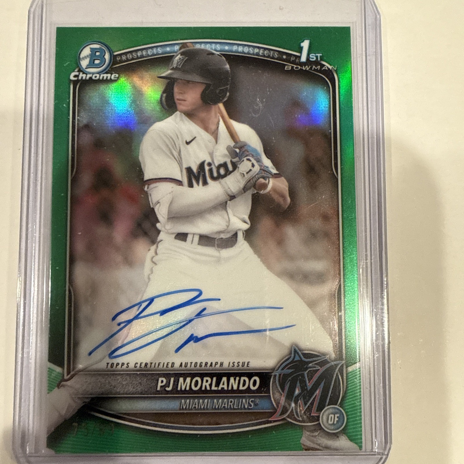 2025 Bowman Chrome PJ Morlando 1st True Green Auto /99 Miami Marlins