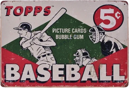 Topps Baseball Vintage Retro Metal Tin Sign Home Bar Kitchen Farmhouse Home Deco