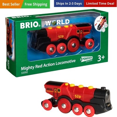 World Mighty Red Action Locomotive - Battery-operated Toy Train for Wooden Tr...