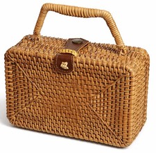 Rattan Bali-Style Straw Handbag Diamond Sunburst Weave Small 9x6x3 Detach Strap