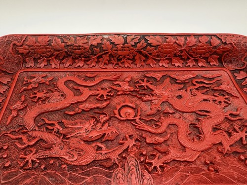 VTG Chinese Rectangular Tray Two Four Leged Dragons and The Pearl of Wisdom - Picture 10 of 22