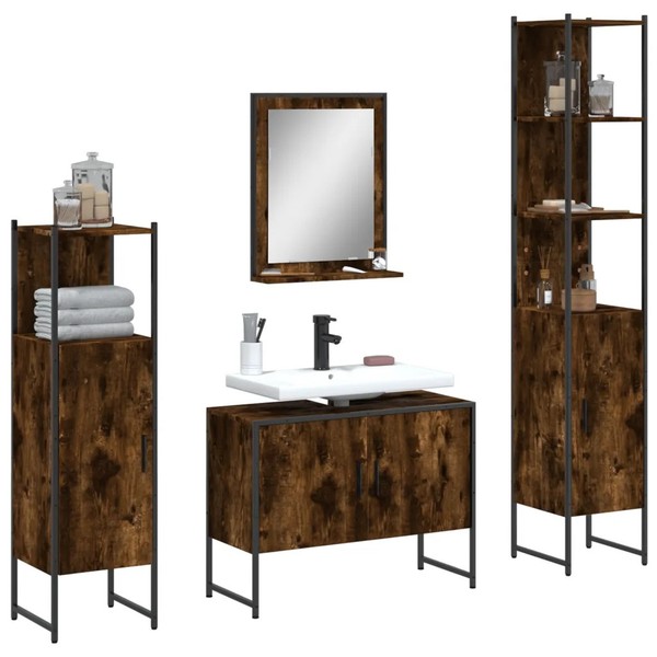 BadmöBel-Komplettset 4-Teilig Aus RäUchereiche Holzwerkstoff-image