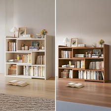 Wooden Shelf Bookcase Shelving 4 Tier Display Storage Unit Stand Stretchable UK