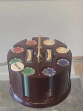 Vintage Poker Chip Set Spinning Wood Carousel Poker Chip & Card Caddy ~ Sealed