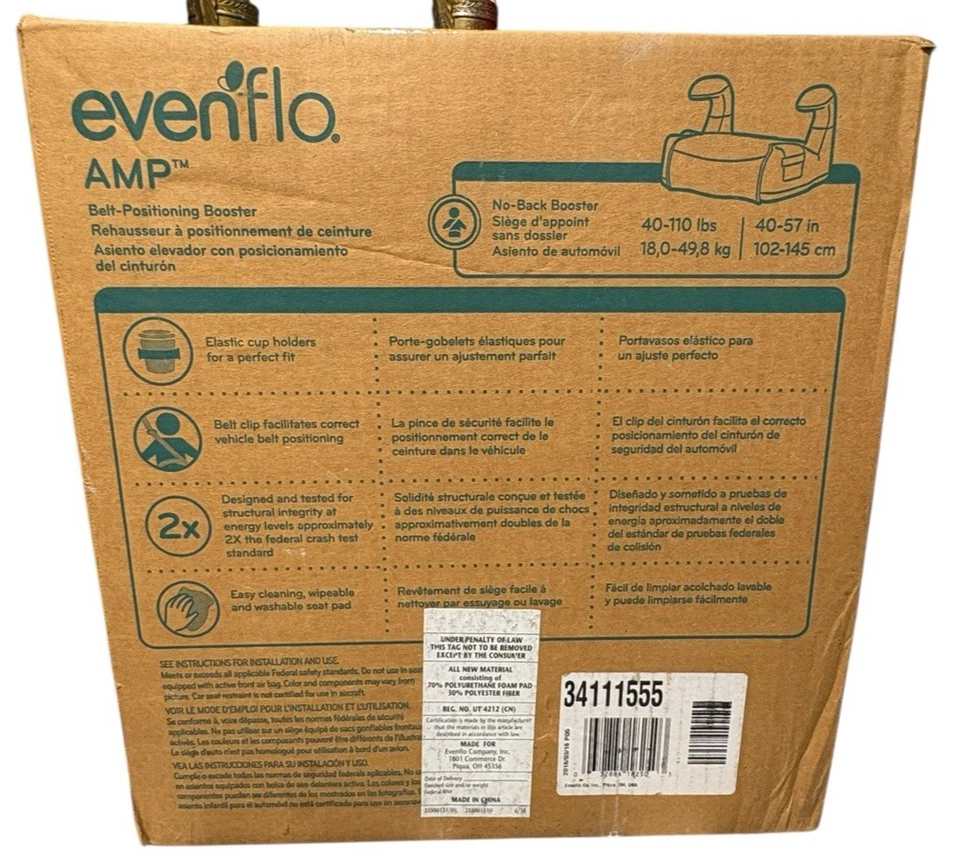 Nuevo asiento elevador sin respaldo Evenflo AMP LX en caja (40-100 libras) Foto 4 de 4