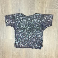 Vintage Black Multicolor Sequin Blouse Size Medium