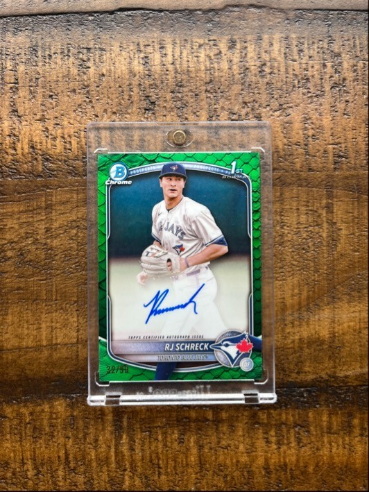 RJ SCHRECK 2025 TOPPS BOWMAN CHROME GREEN REPTILIAN ROOKIE AUTO /99 #CPA-RSC