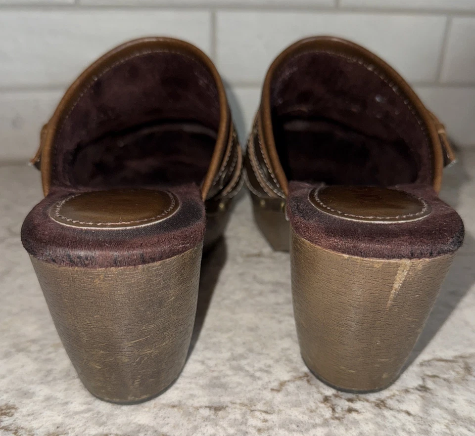VTG Bongo Y2K 90s Women’s 8.5 M Brown Studded Buckle Platform Clogs Maegan Read - Image 4 of 4