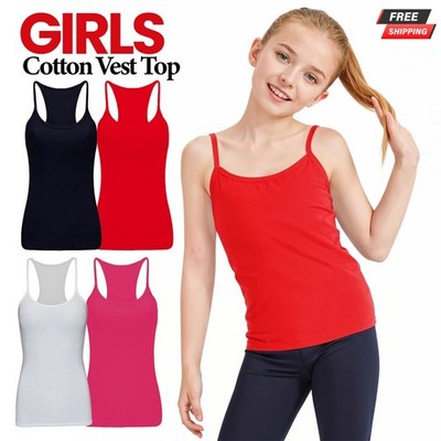 Mädchen Trägertop Uni Schule Tanz Stretch Träger Ärmellos Tank Top UK 5-13