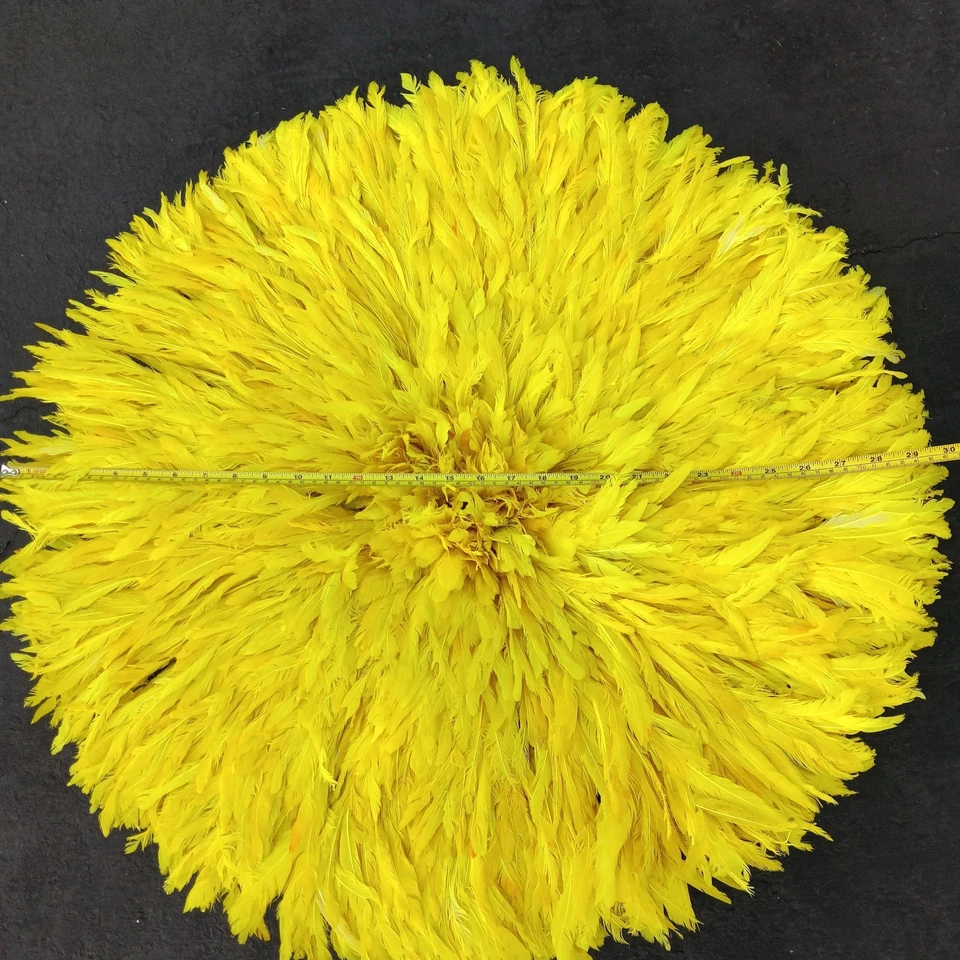 30" Yellow Traditional Feather Headdress Handmade Juju Hat Home Decor  Cameroon - Image 2 of 4