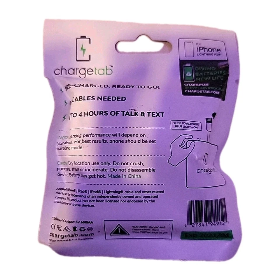  ChargeTab Emergency Phone Charger Compatible with iPhone (2900mAh) - Image 2 of 2