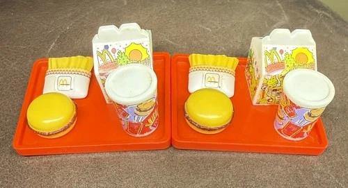 Vintage BARBIE MCDONALD's HAPPY MEAL Tray Toy Accessory Burger Fries Drink Lot 2