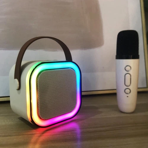 Mini Karaoke Maschine Tragbarer Bluetooth Lautsprecher mit 2 Drahtlosen Mikrofonen Geschenk - Bild 2 von 19