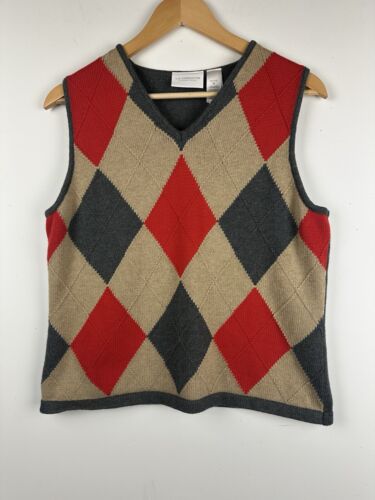 Vtg Liz Claiborne LizSport Sweater Vest Argyle Preppy Academia 90s Grandpa PM - Picture 2 of 13