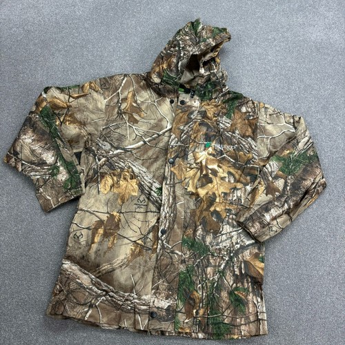 Realtree Jacket Kids Large Brown Workwear Camo Hunting Rain Hood Coat Youth - Picture 2 of 10