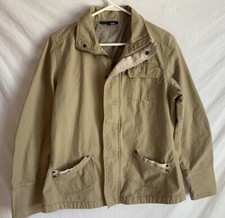 Kavu Lined Coat Jacket Parka Beige Woman’s Size Medium Zip Button 100% Cotton