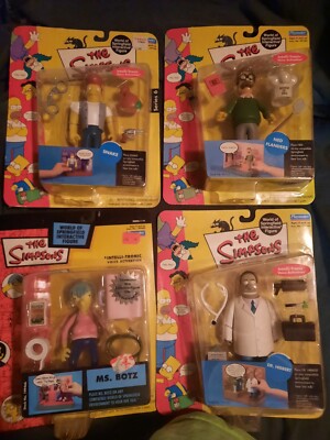 Sidenote Simpsons WOS Lot 4 Carded Figures Flanders, Ms. Botz, Snake & Dr. H