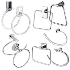 Hand Towel Rings Chrome Wall Mounted Screw Fix & Suction Bathroom Kitchen