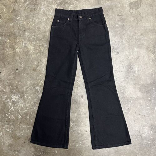 1980's Vintage LEVIS 614 Black Denim Bell Bottom Leg White Tag Jeans Size 10 Reg - Picture 1 of 7