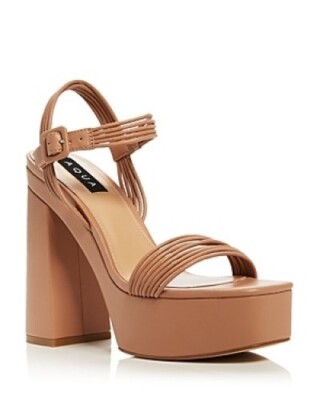 AQUA AQ Sweet Block Heel Platform Sandals Women's 8.5 Tan Buckle Ankle Strap