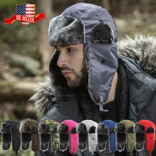 Solid Camo Soft Fur Aviator Trapper Hat Winter Cap Ski Warm Cap