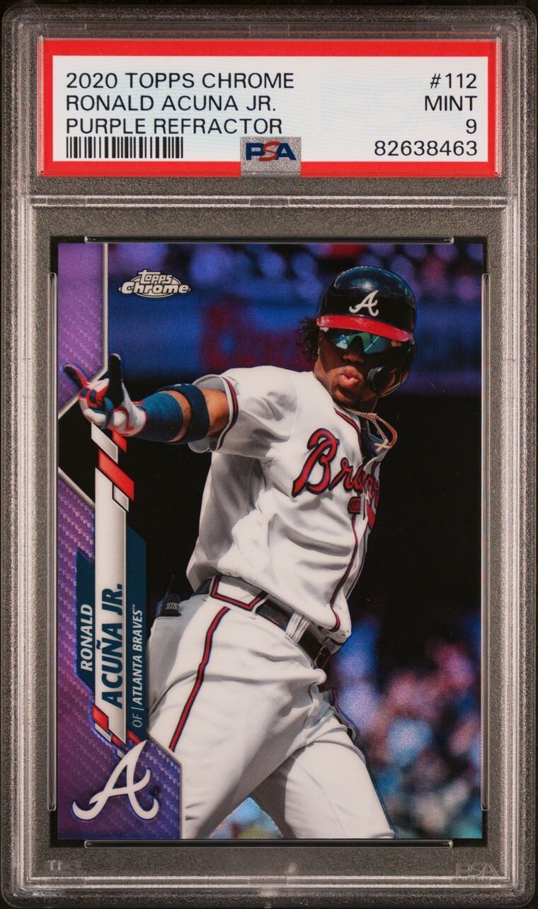 2020 Topps Chrome RONALD ACUNA Purple Refractor /299 #112 PSA 9 MINT Braves MVP