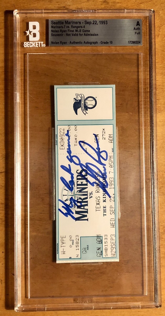 Nolan Ryan Signed Full Ticket Sept. 22 1993 “My Last Game” BGS/BAS