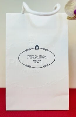 Authentic PRADA Logo Embossed White Textured Paper Shopping/Gift Bag, Size S