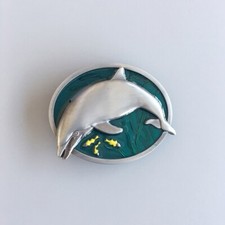 Vintage Style Enamel Fish Dolphin Wildlife Belt Buckle Gurtelschnalle