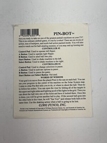 Pin Bot Nintendo NES Game Only 1990 Tested Authentic