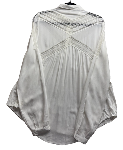 Free People - "Wild Wind" Lace Inset Button Down Tunic White Blouse - Size S - Picture 4 of 7