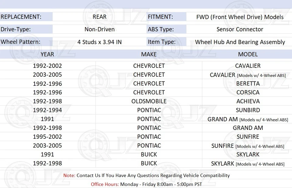 [1 paquete] 512001 repuesto de buje de rueda trasero para Pontiac Sunbird 1992-1994 tracción delantera Foto 2 de 4