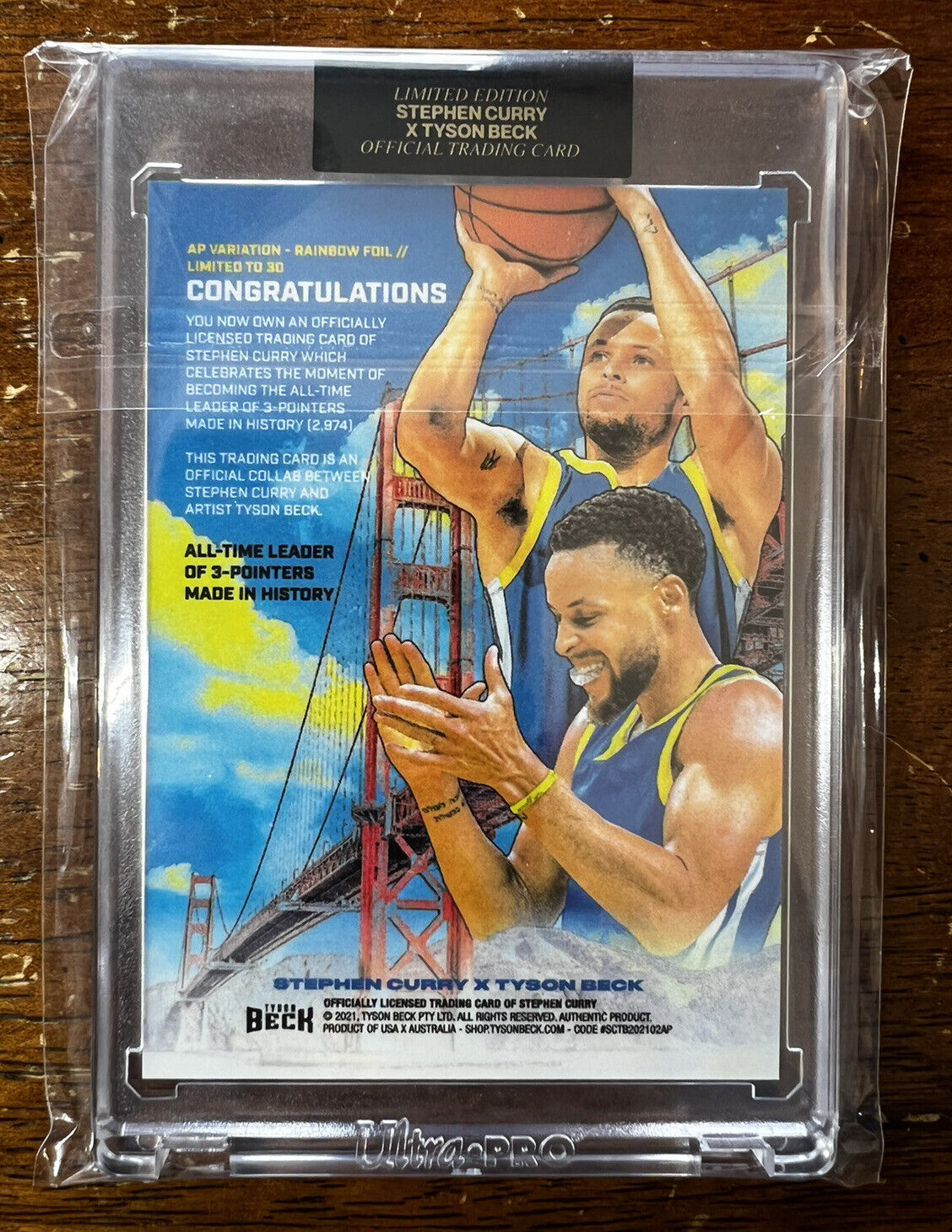 Stephen Curry x Tyson Beck - 3PT Record Moment Card - AP Rainbow Foil -  #29/30