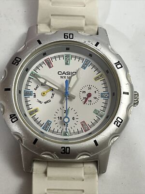 CASIO MULTI HAND ANALOG WATCH WHITE BAND 1343 LTP-1328 With New Battery!