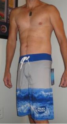 Bud-Light-Mens-Beer-Blue-Surf-Swimsuit-Trunks-Board Shorts 32 34 36 Beach