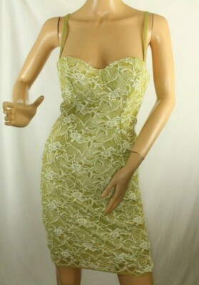 Claudio Milano Women's Green Lace Dress Size M Built in bra cups size 36C $270