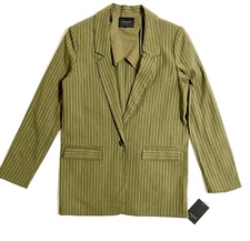 FRNCH Blazer Jacket Green Pin Stripe One Button Casual Career SZ S NWT $130