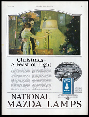 1924 National Mazda Lamps Christmas Feast of Light P.  LYFORD Art Vtg PRINT AD