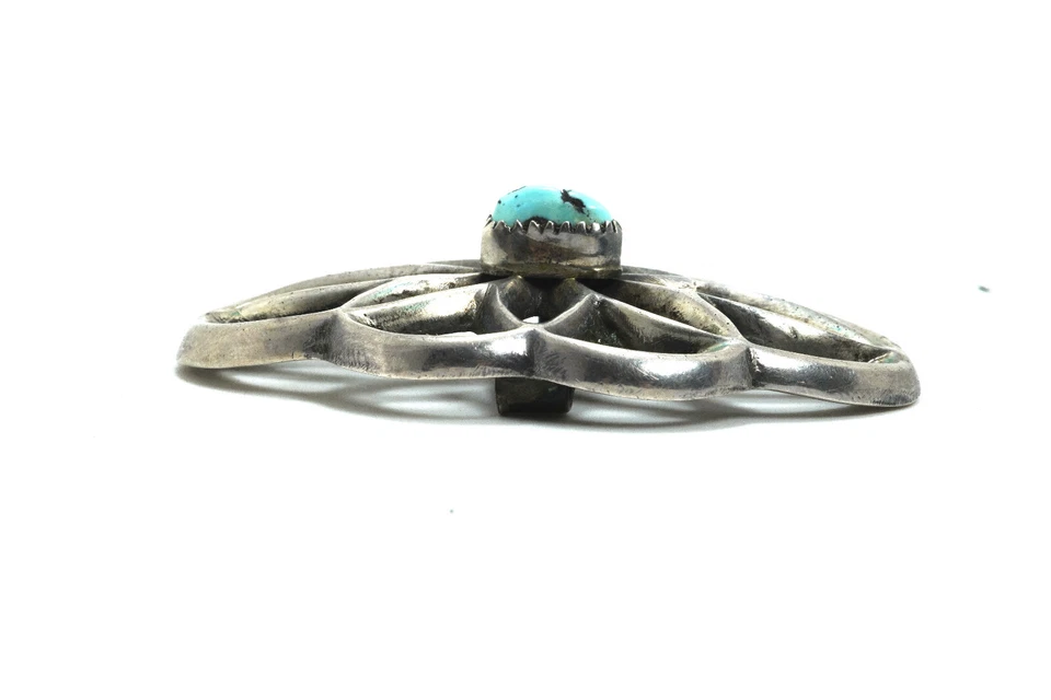 Vintage Native American  Silver & Turquoise Single Concho Belt SIide - Image 4 of 4